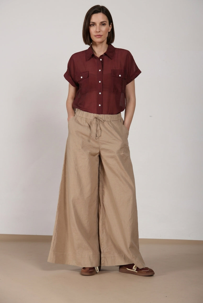 Portofino pantalone chino jogger donna in tela di lino e cotone leggero wide leg