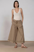 Portofino Cropped pantalone chino jogger donna in popeline wide leg