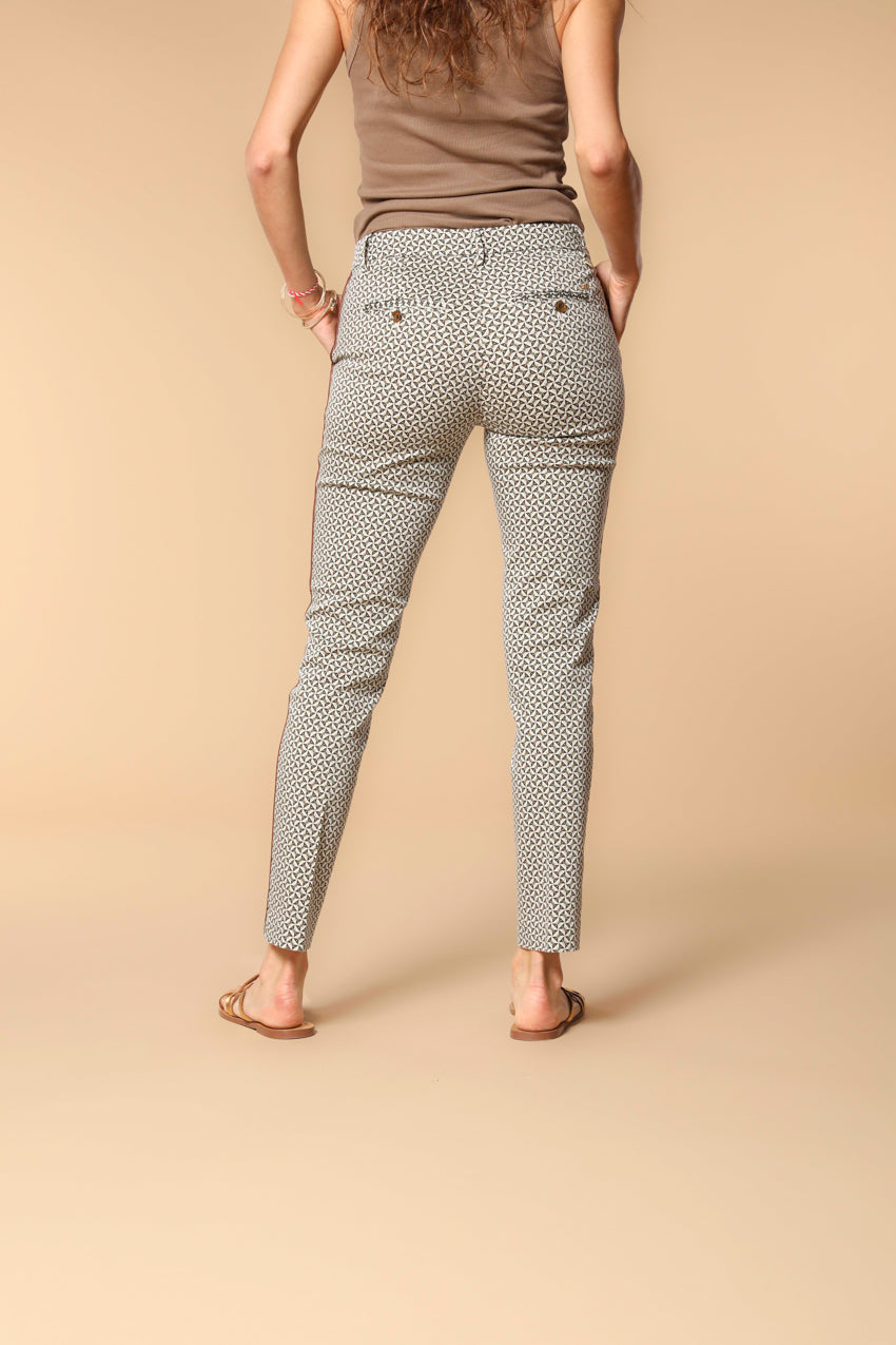 New York Slim Damen Chinohose aus Satin mit geometrischem Muster Slim Fit