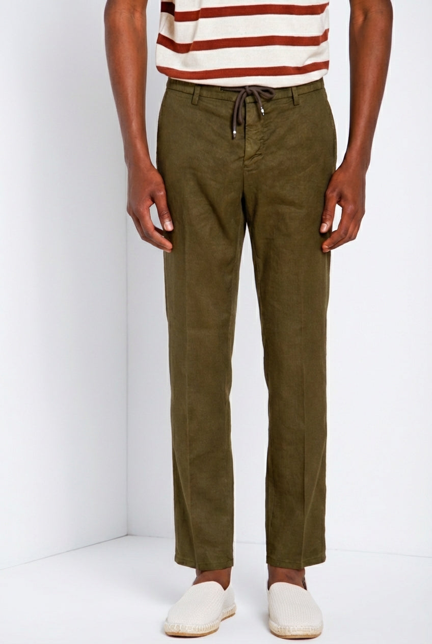Milano Jogger pantalone chino uomo in twill di lino e cotone extra slim fit