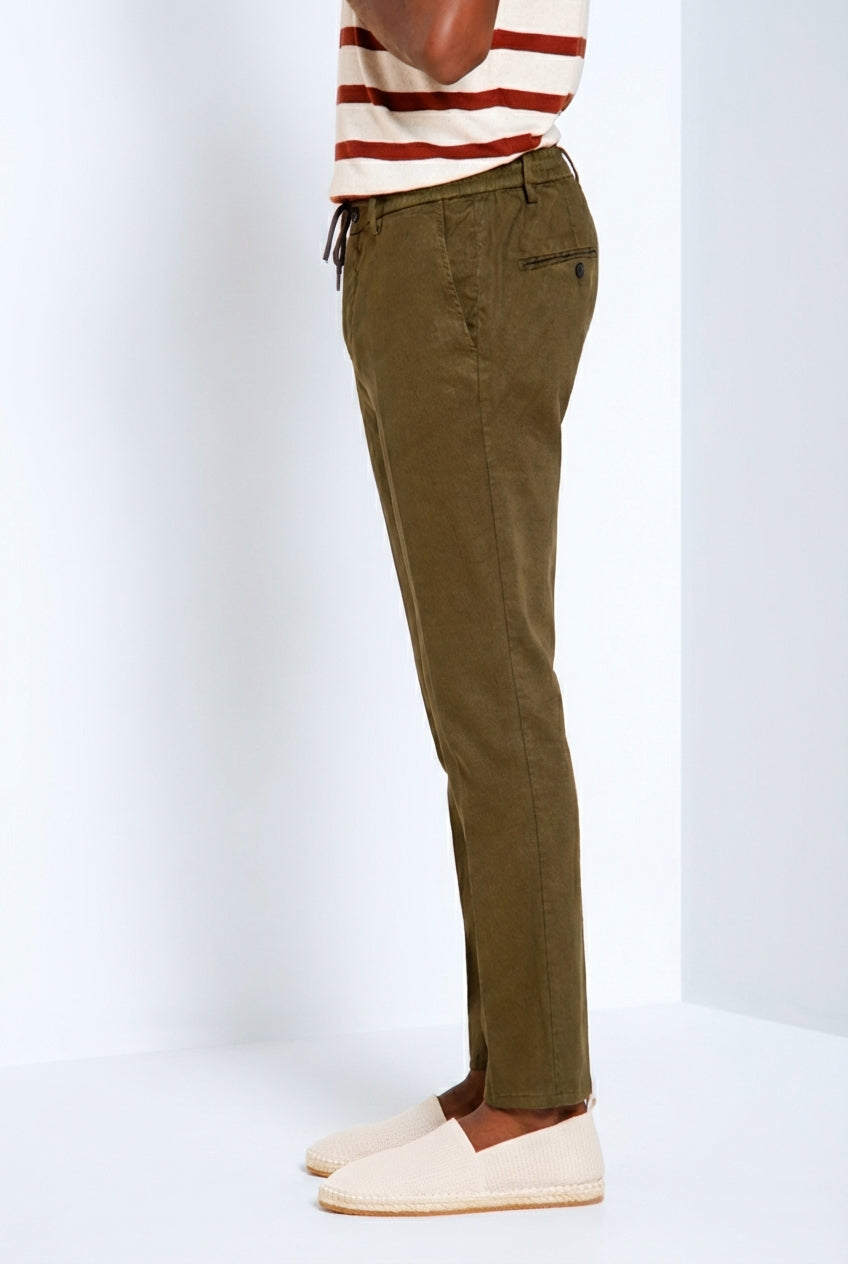 Milano Jogger pantalone chino uomo in twill di lino e cotone extra slim fit