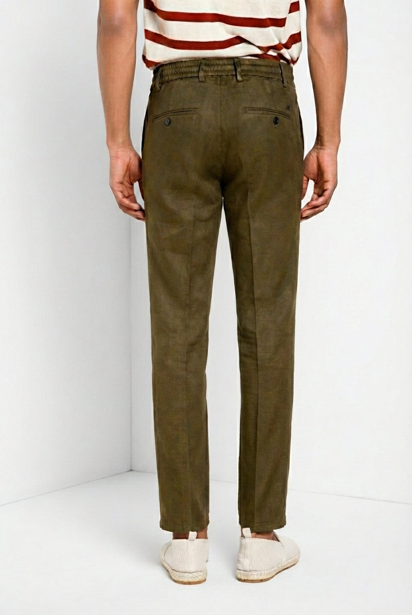 Milano Jogger pantalone chino uomo in twill di lino e cotone extra slim fit