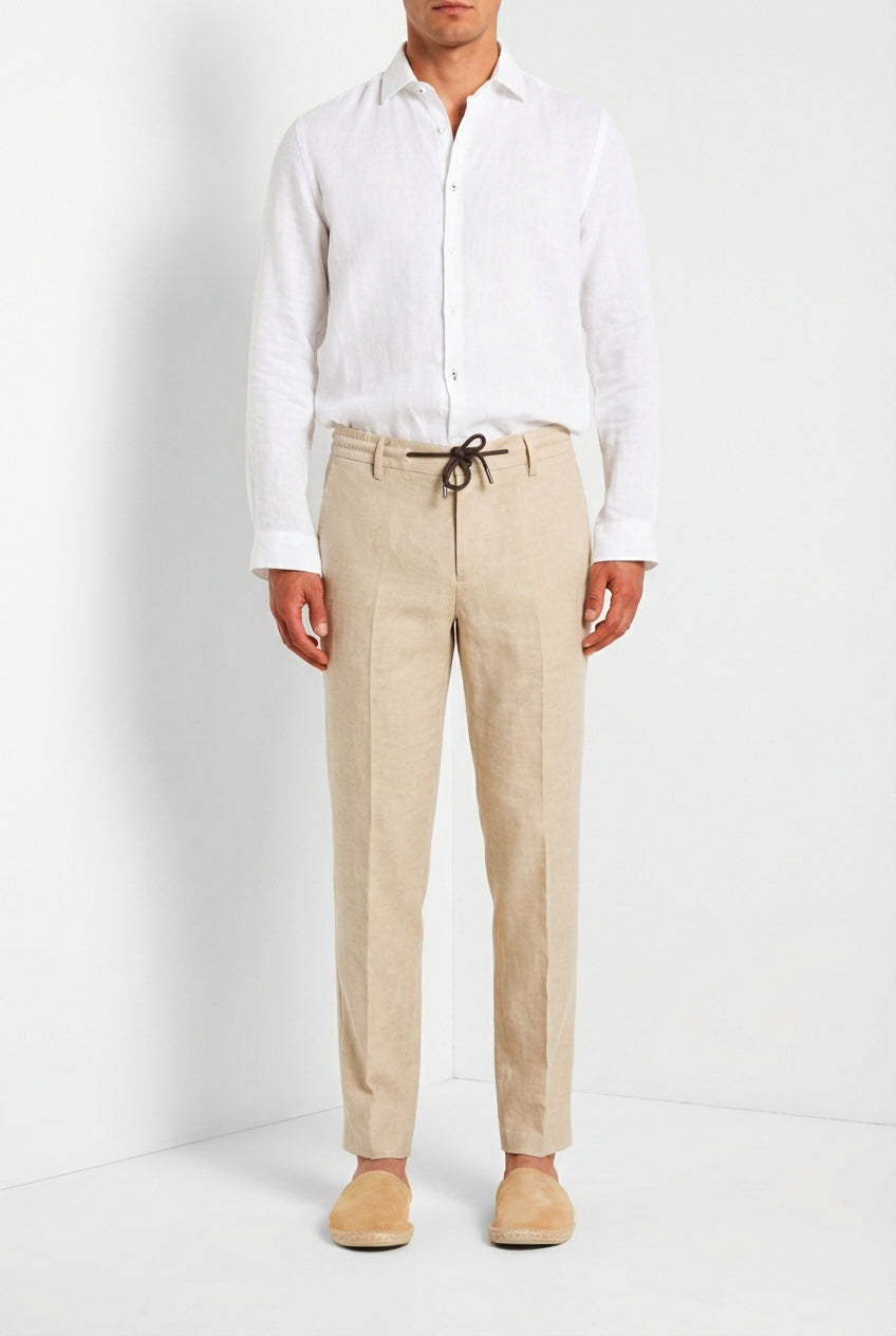 Milano Jogger pantalon chino homme en twill de lin et coton extra slim fit