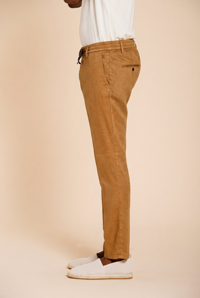Milano Jogger pantalone chino uomo in twill di lino e cotone extra slim fit