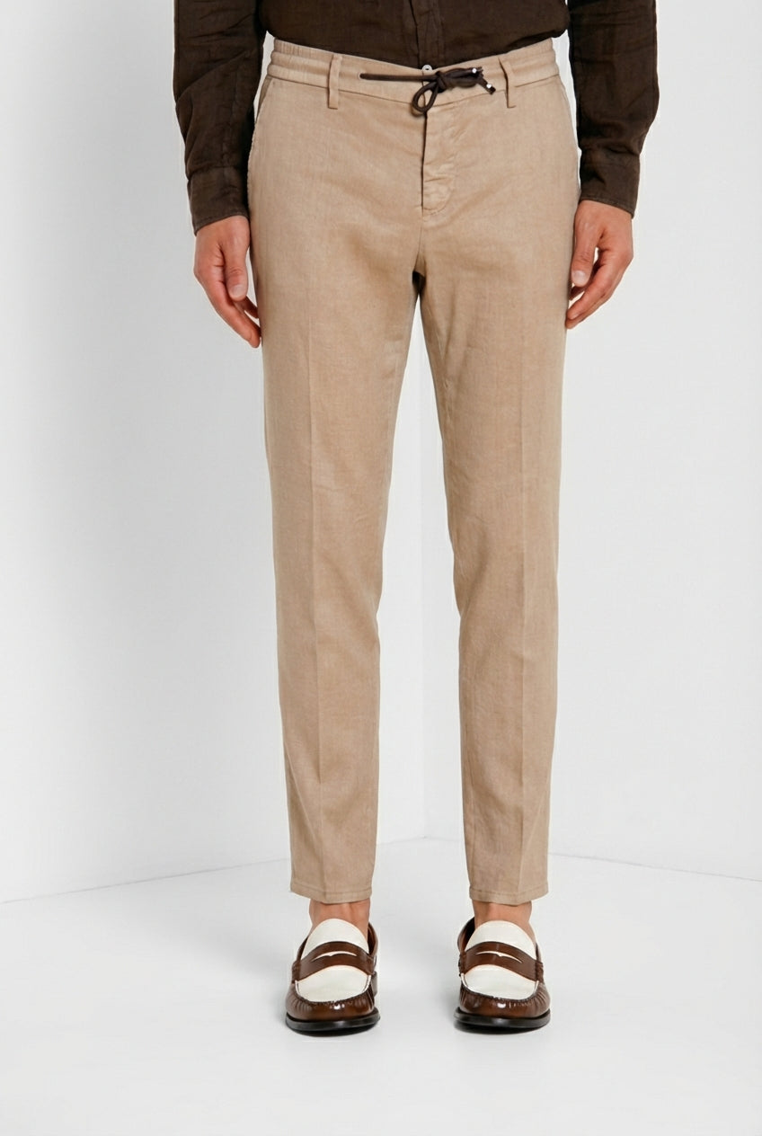 Milano Jogger pantalone chino uomo in twill di lino e cotone extra slim fit
