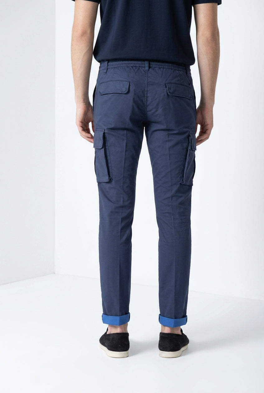 Pantalone cargo uomo Chile Jogger Mason's blu navy in raso slim fit - vista laterale SS26