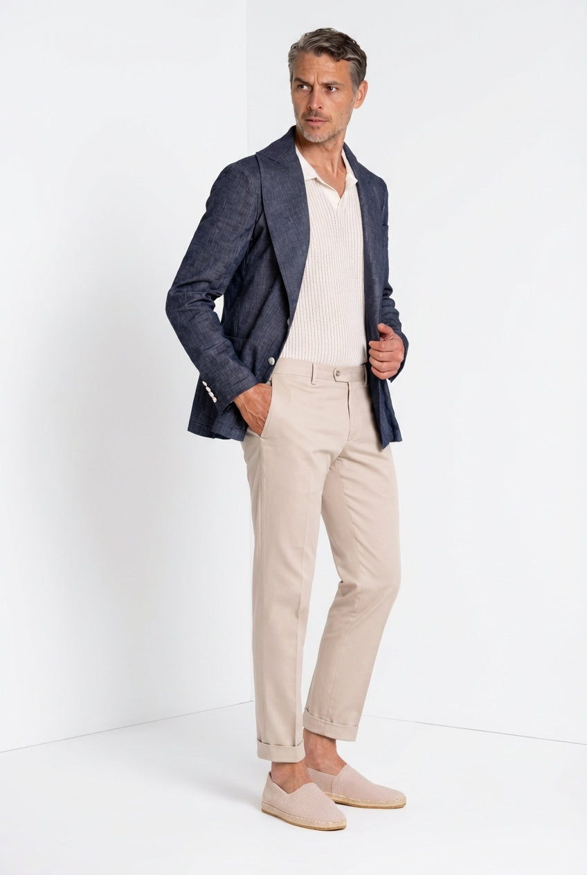 Dettaglio vita pantalone chino uomo New York Mason's sabbia in gabardina stretch SS26