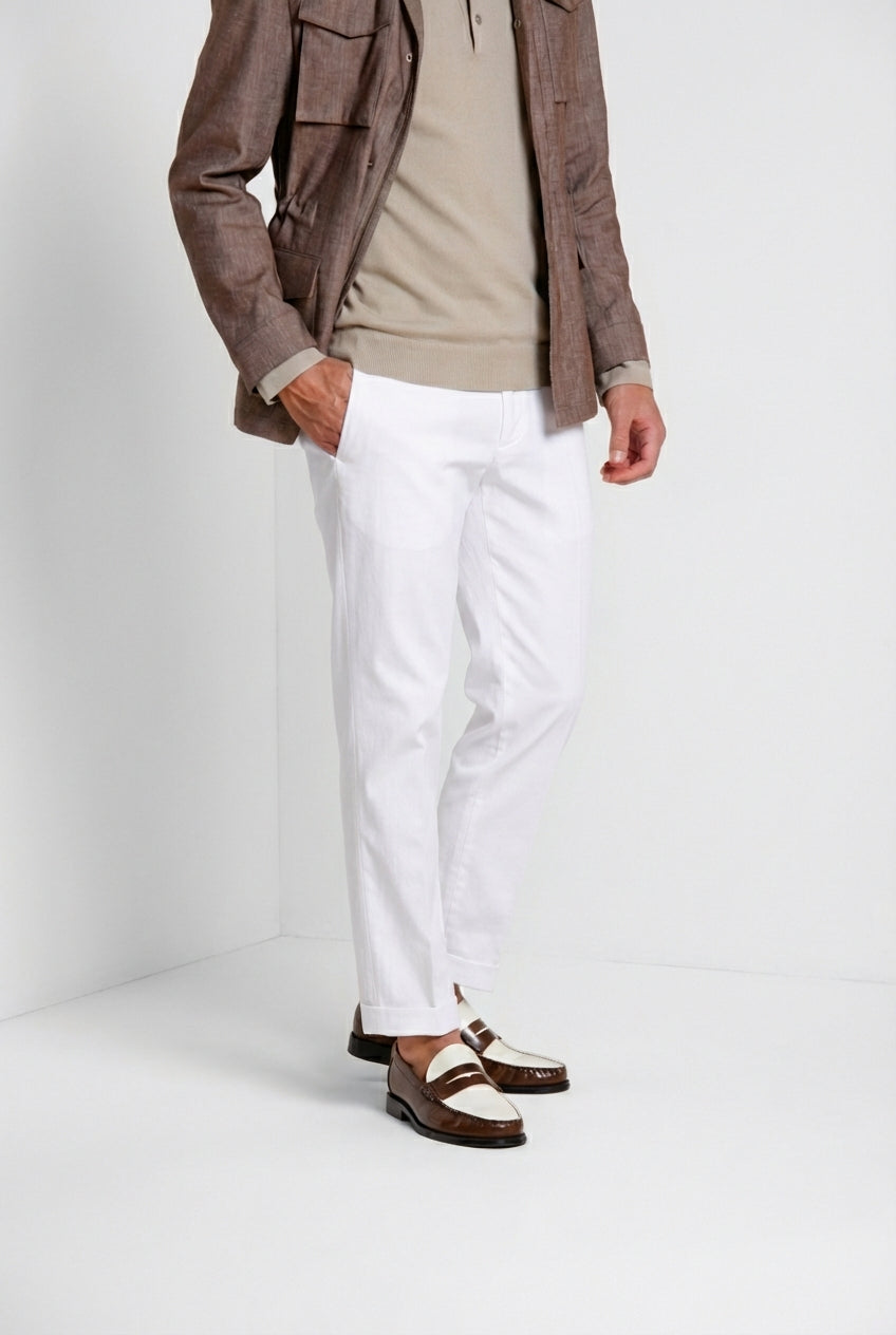 New York pantalone chino uomo Mason's — regular fit vista laterale gabardina cotone bianco