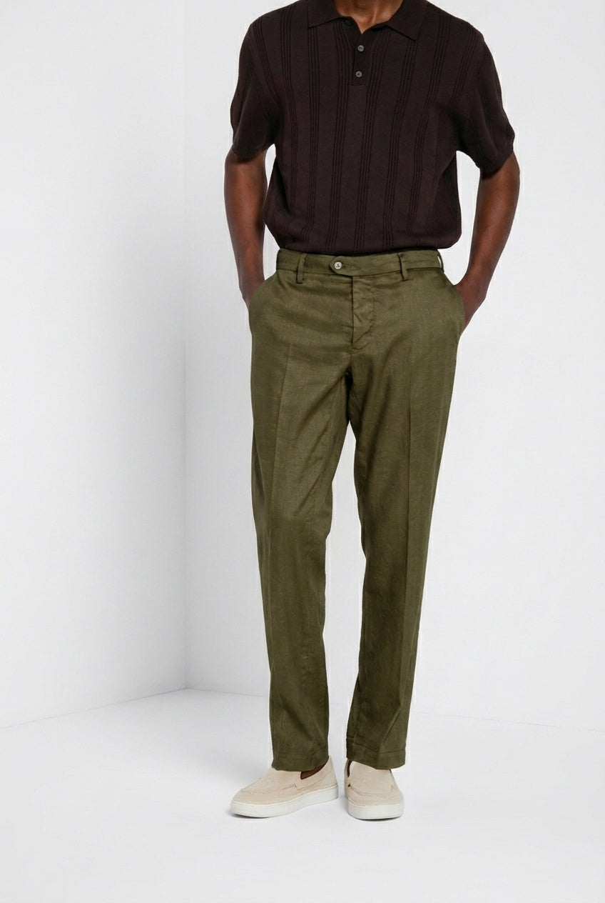 New York Icon Flex pantalone chino uomo in twill lino e cotone regular fit