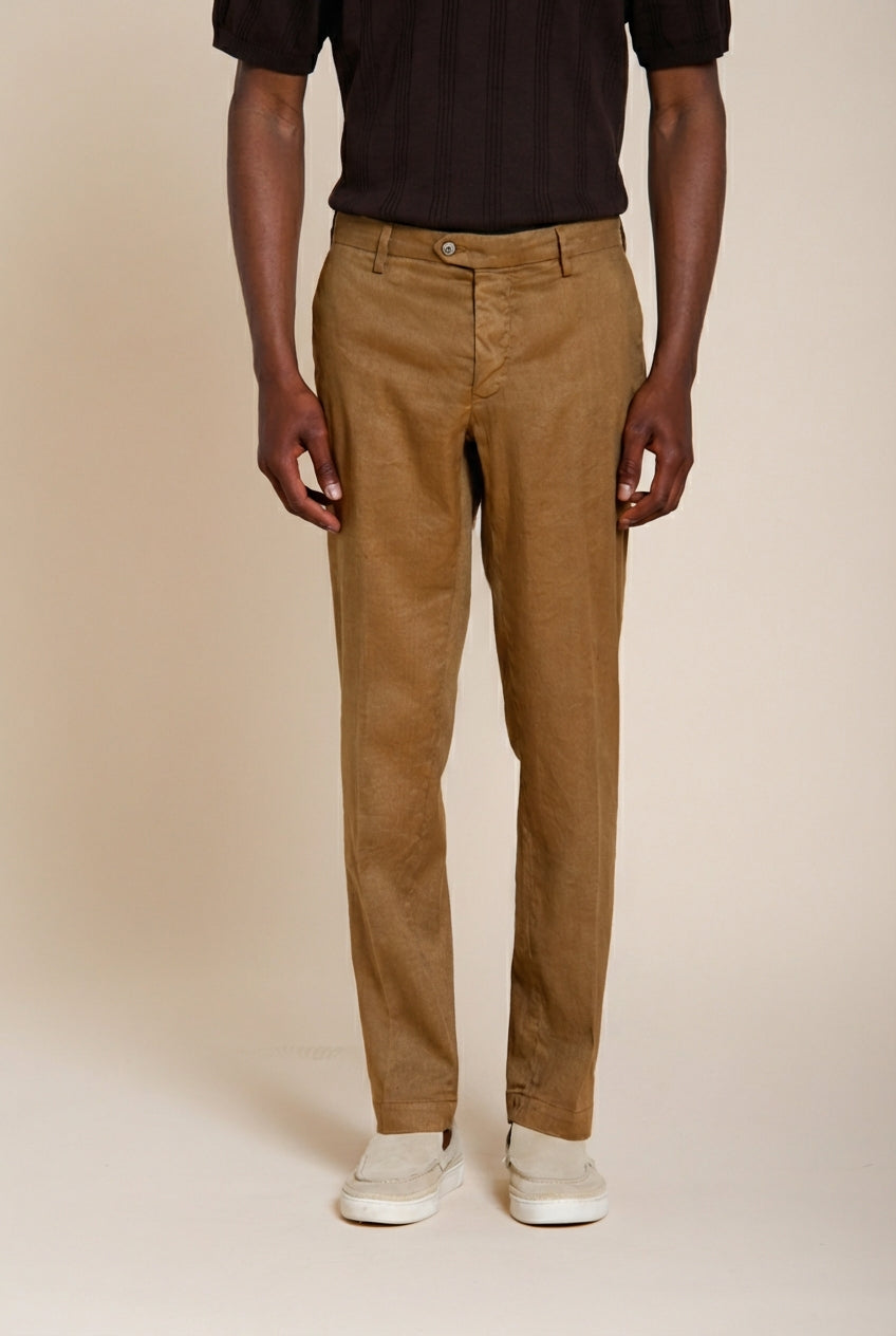 New York Icon Flex pantalone chino uomo in twill lino e cotone regular fit