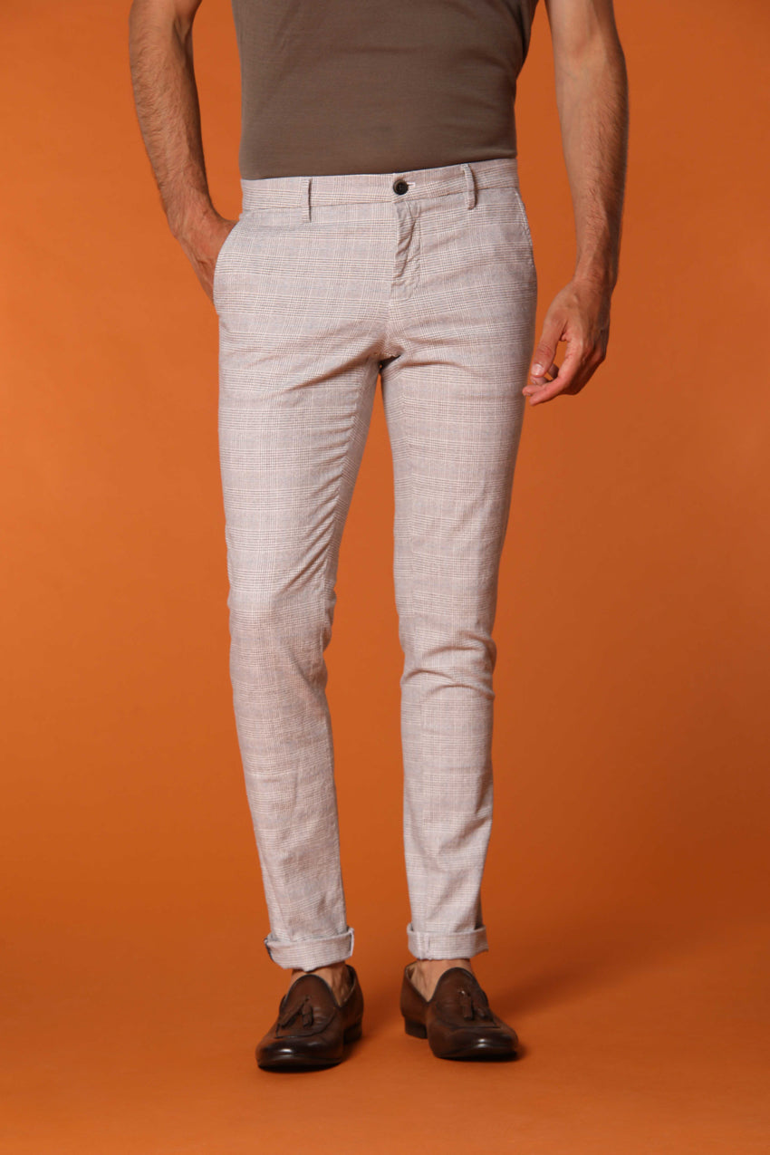 Milano Herren Chino-Hose mit Galles-Muster und Mohnfarbener Faden Extra Slim Fit