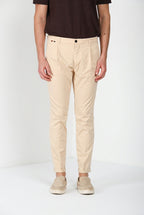Osaka 1 Pinces men's chino pants in cotton and silk satin carrot fit ①