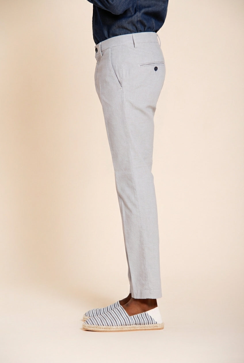 Torino pantalone chino uomo in microfantasia pied de poule tinto filo blu slim fit