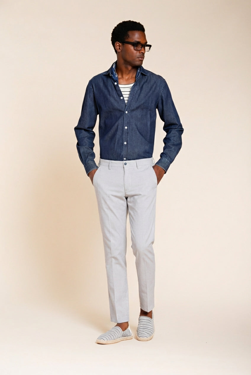 Torino pantalone chino uomo in microfantasia pied de poule tinto filo blu slim fit