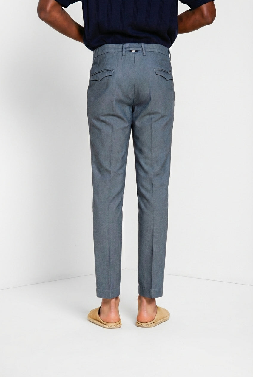Torino 1 Pinces Flex pantalone chino uomo in occhio di pernice di cotone Prestige slim fit