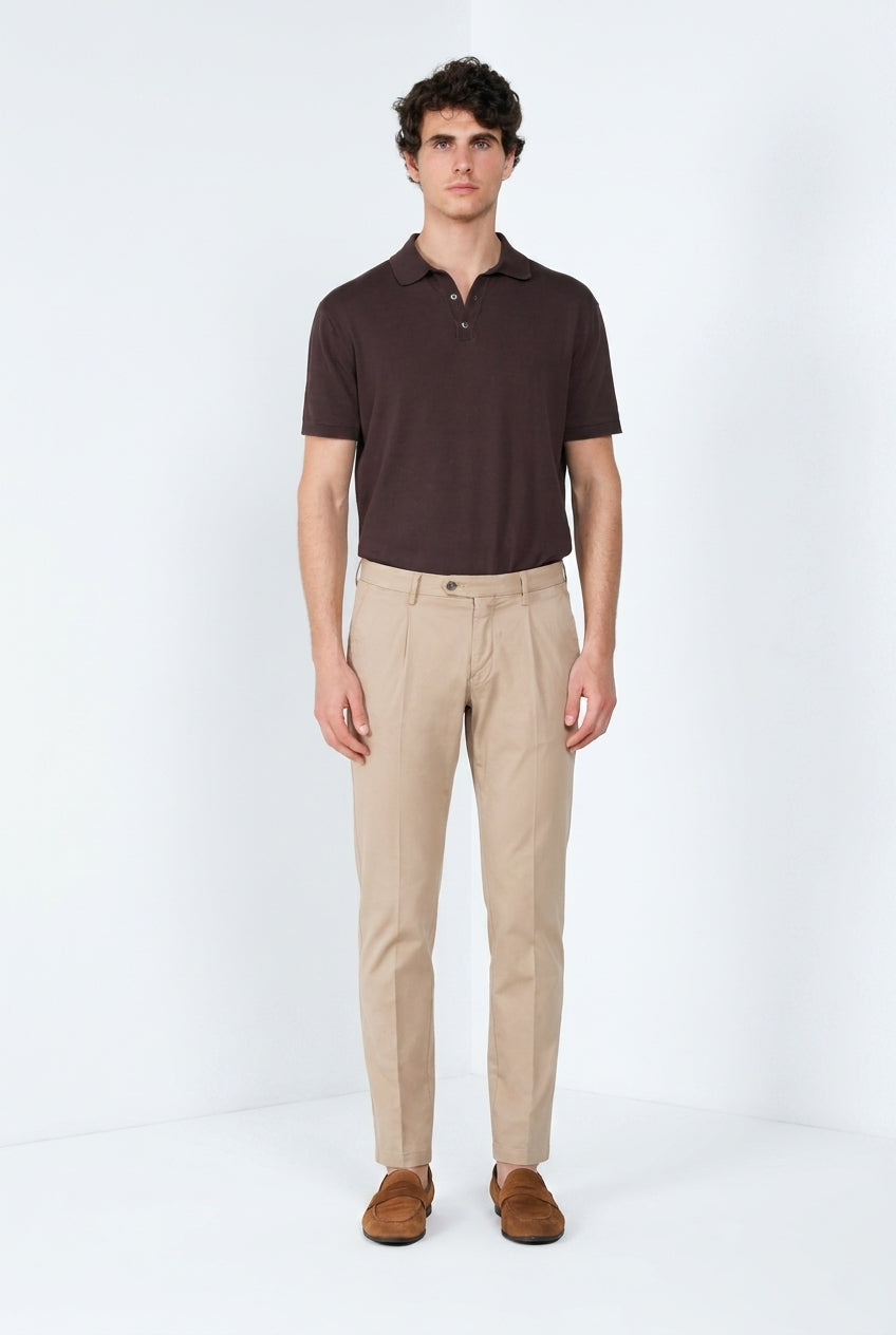Torino 1 Pinces Flex pantalone chino uomo in gabardina super stretch slim fit