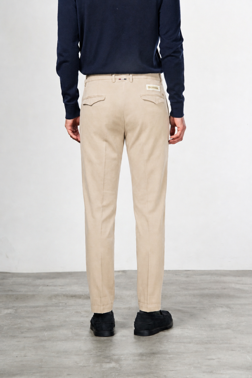 Torino 1 Pinces Flex pantalone chino uomo in twill di cotone e cashmere slim fit