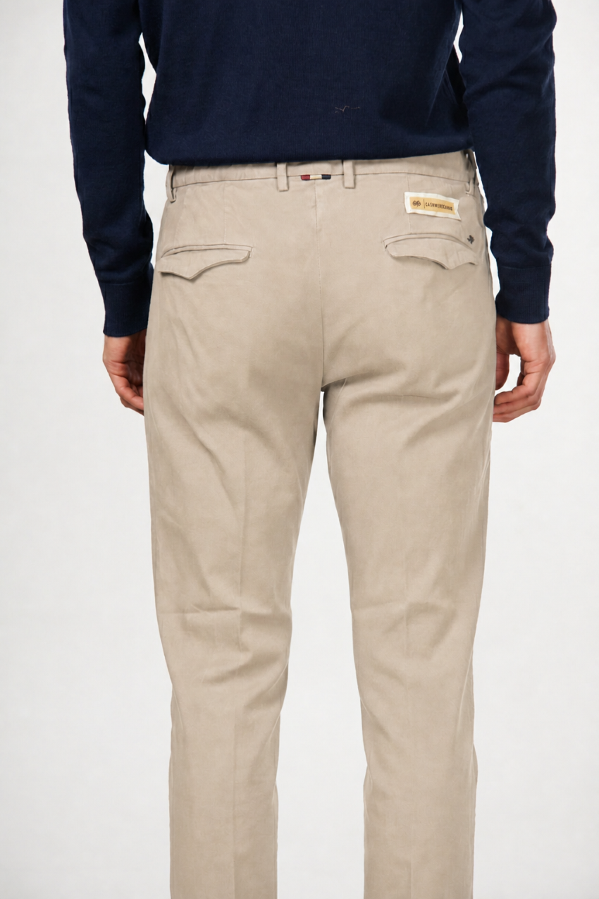 Torino 1 Pinces Flex pantalone chino uomo in twill di cotone e cashmere slim fit