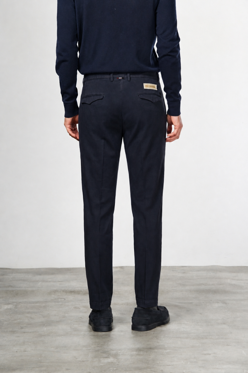 Torino 1 Pinces Flex pantalone chino uomo in twill di cotone e cashmere slim fit