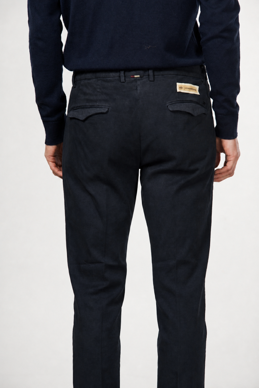 Torino 1 Pinces Flex pantalone chino uomo in twill di cotone e cashmere slim fit