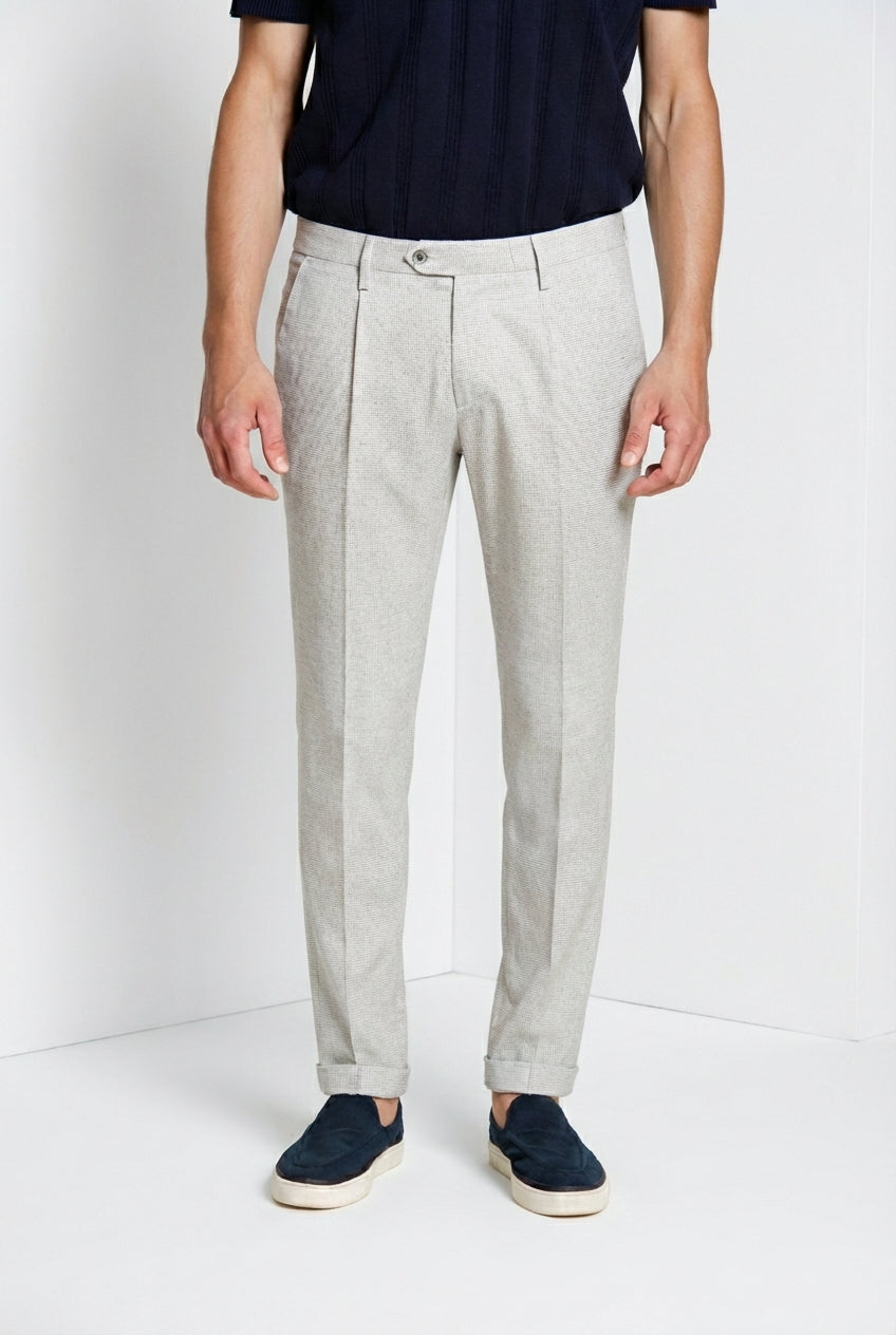 Torino City 1 Pinces pantalone chino uomo in microfantasia pied de poule tinto filo slim fit