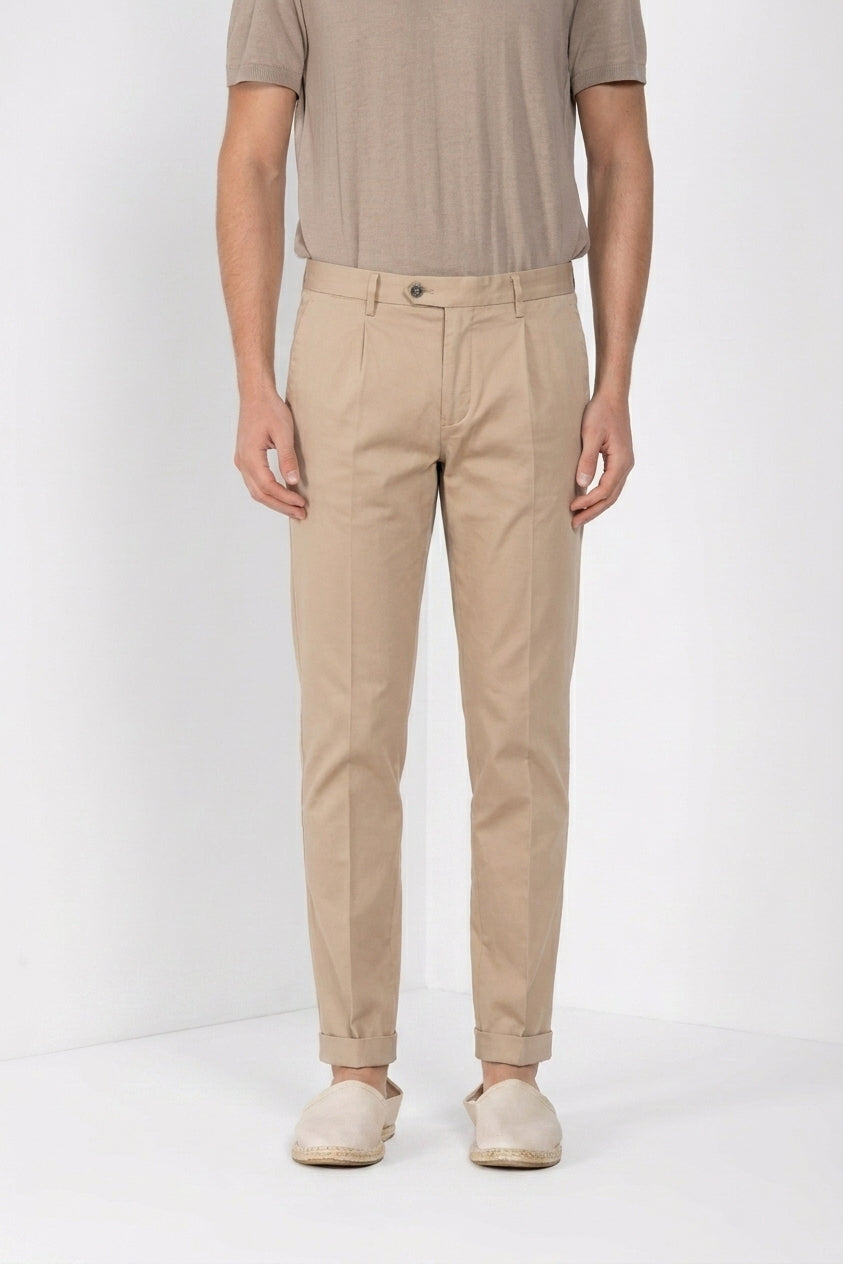 Torino City pantalon chino homme en satin de coton et soie slim fit