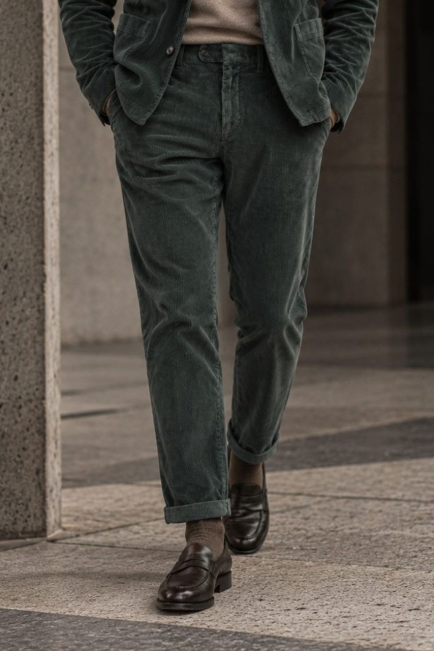 Paris men’s chino pants in wide-wale velvet with carrot fit