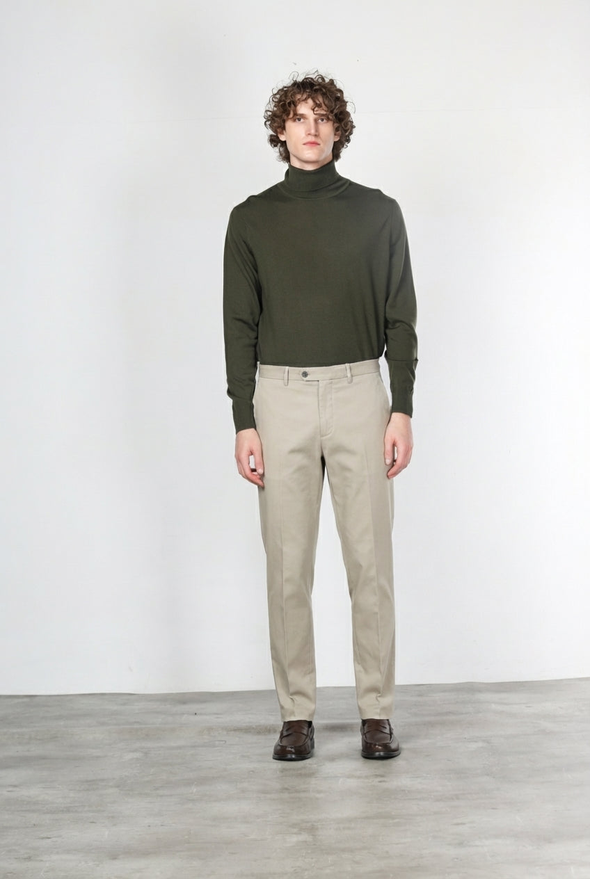 Paris pantalone chino uomo in gabardina cotone e lana carrot fit