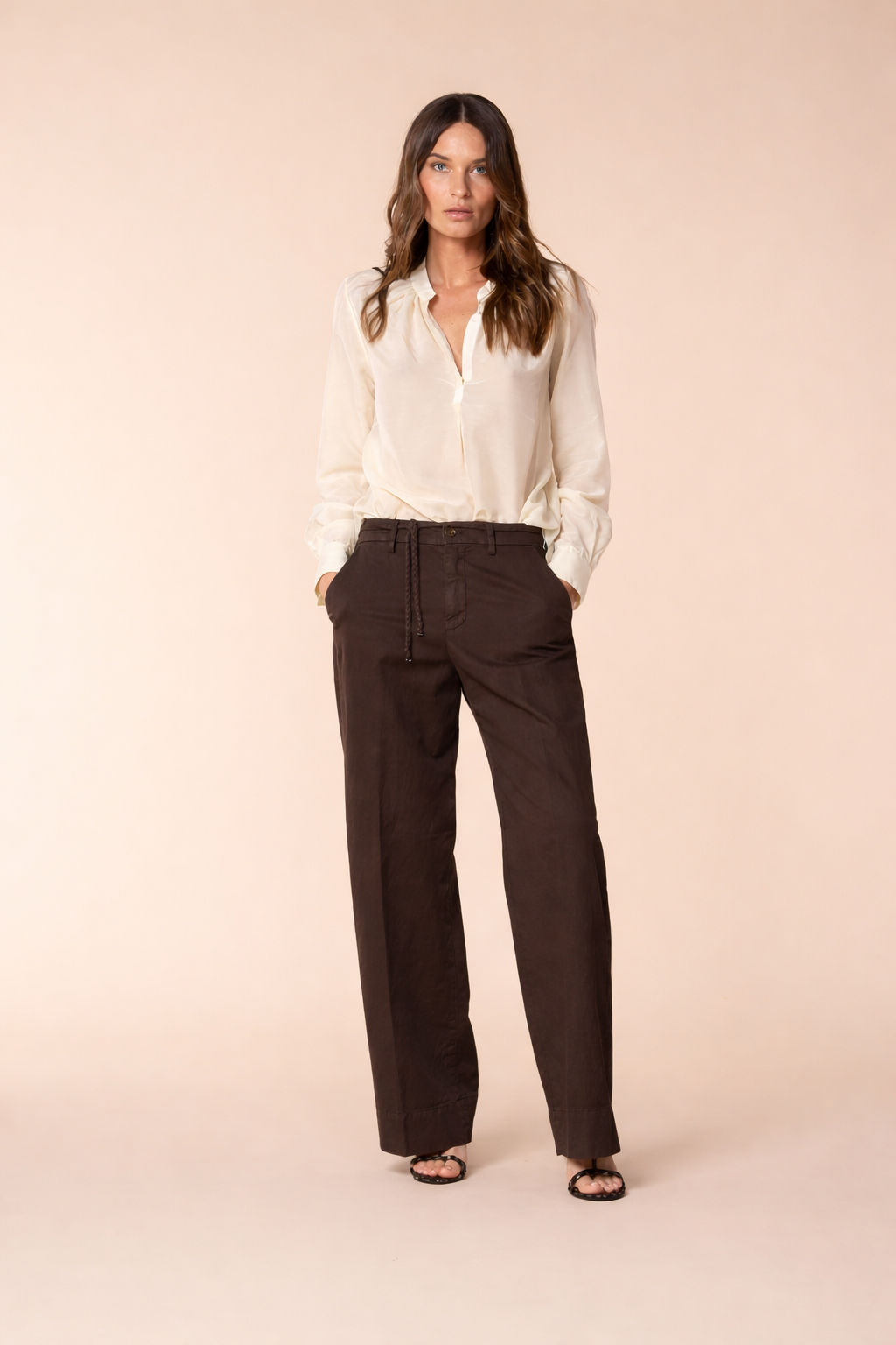 New York Studio pantalone chino donna in twill di cotone e lino straight fit