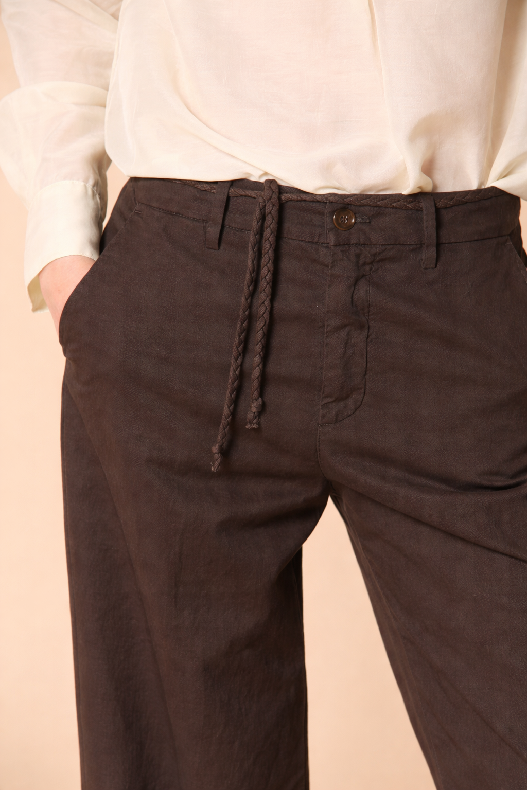 New York Studio pantalone chino donna in twill di cotone e lino straight fit