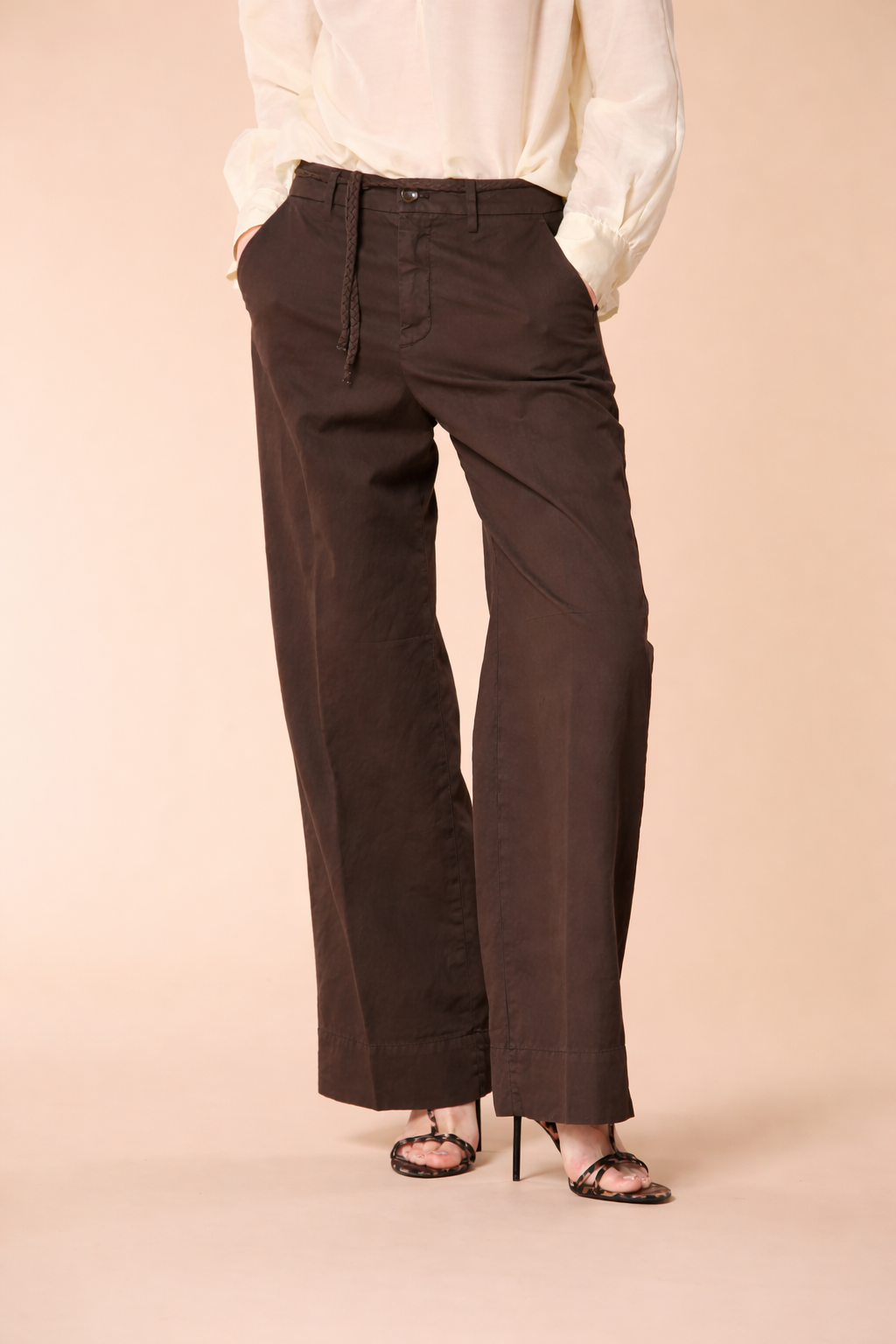 New York Studio pantalone chino donna in twill di cotone e lino straight fit