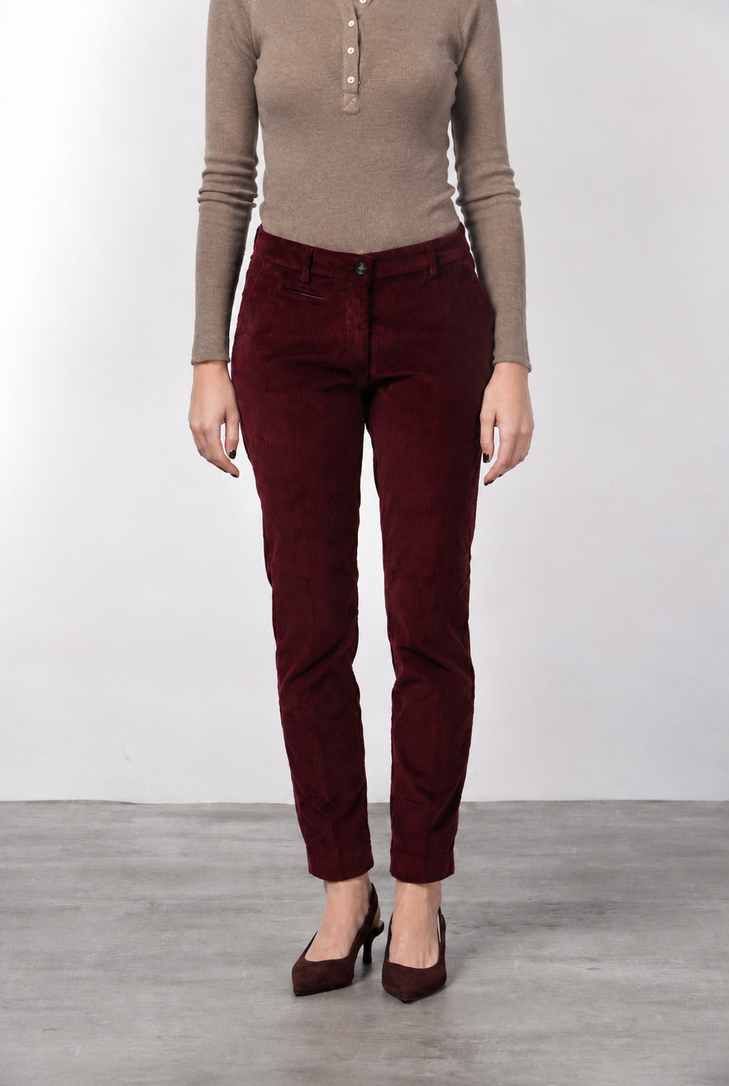 New York Slim pantalone chino donna in velluto a costa grande slim fit ①