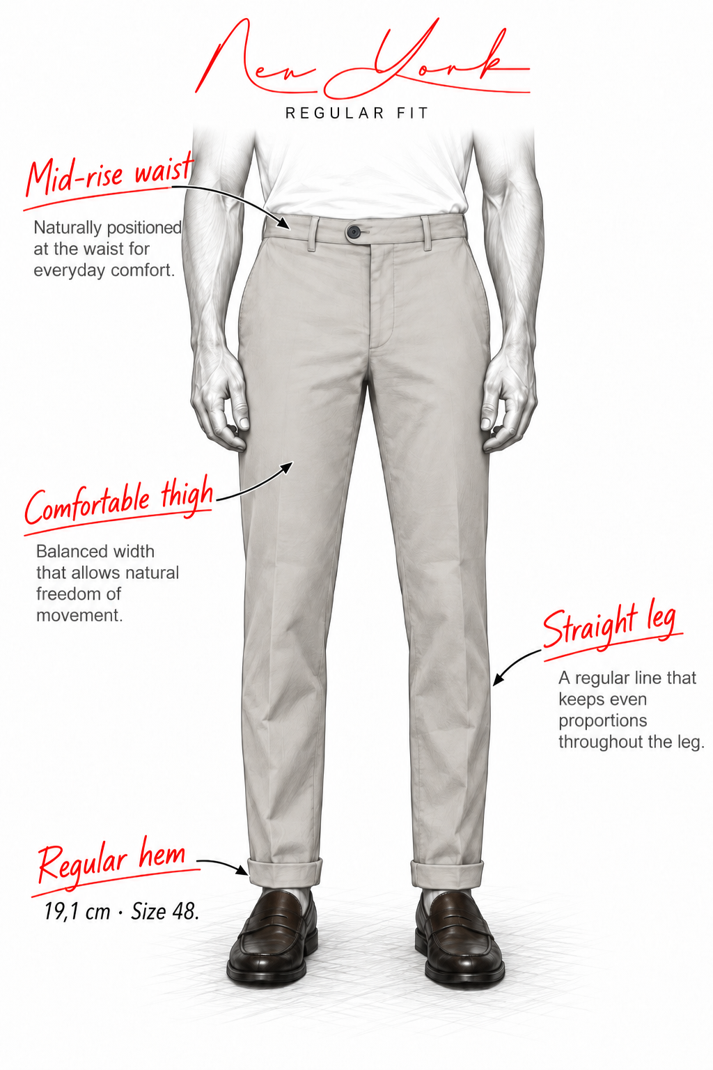 New York Elegance pantalón chino de hombre en denim stretch regular fit