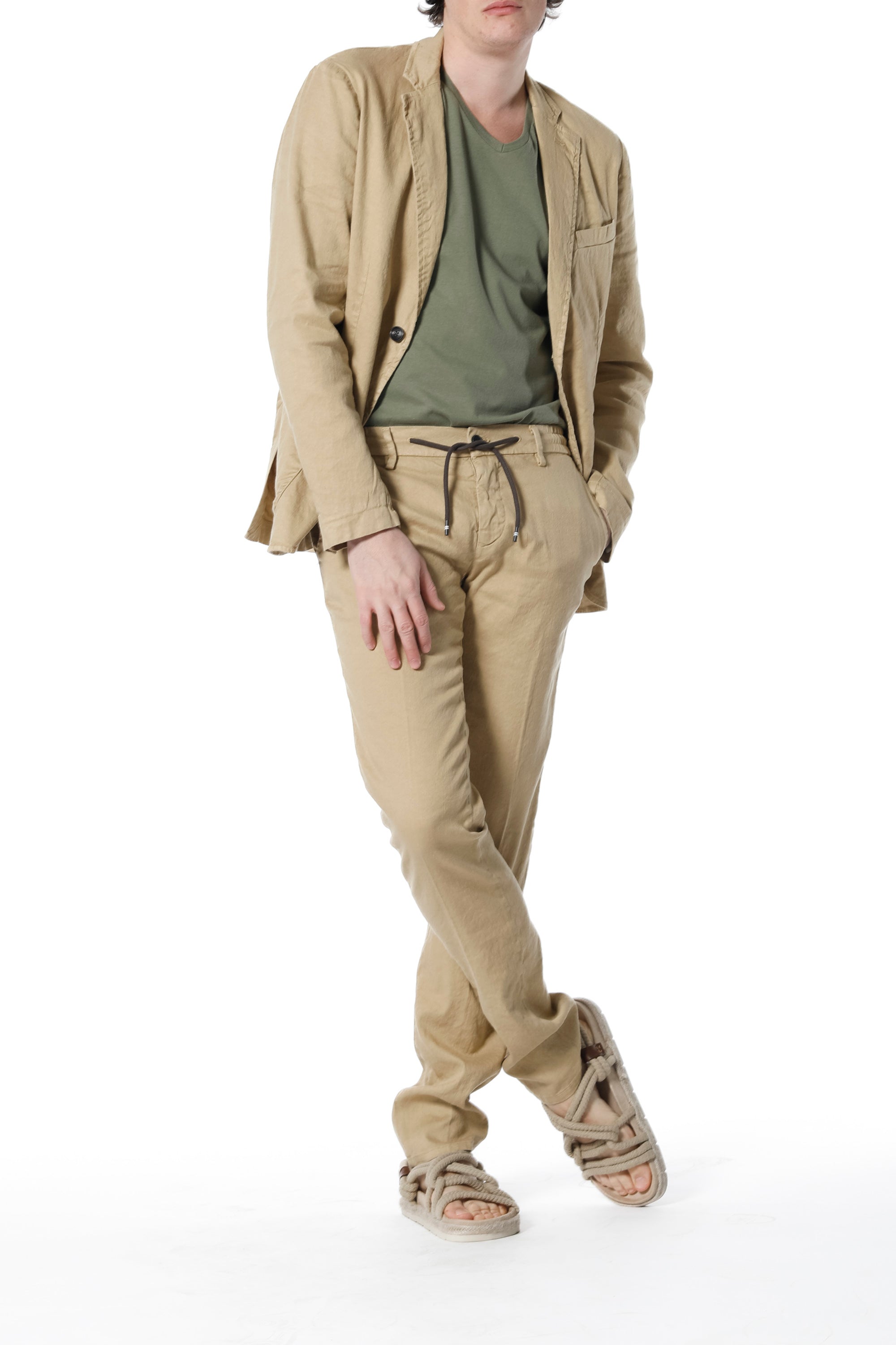 Milano Jogger pantalone uomo chino jogger in lino e cotone extra slim fit