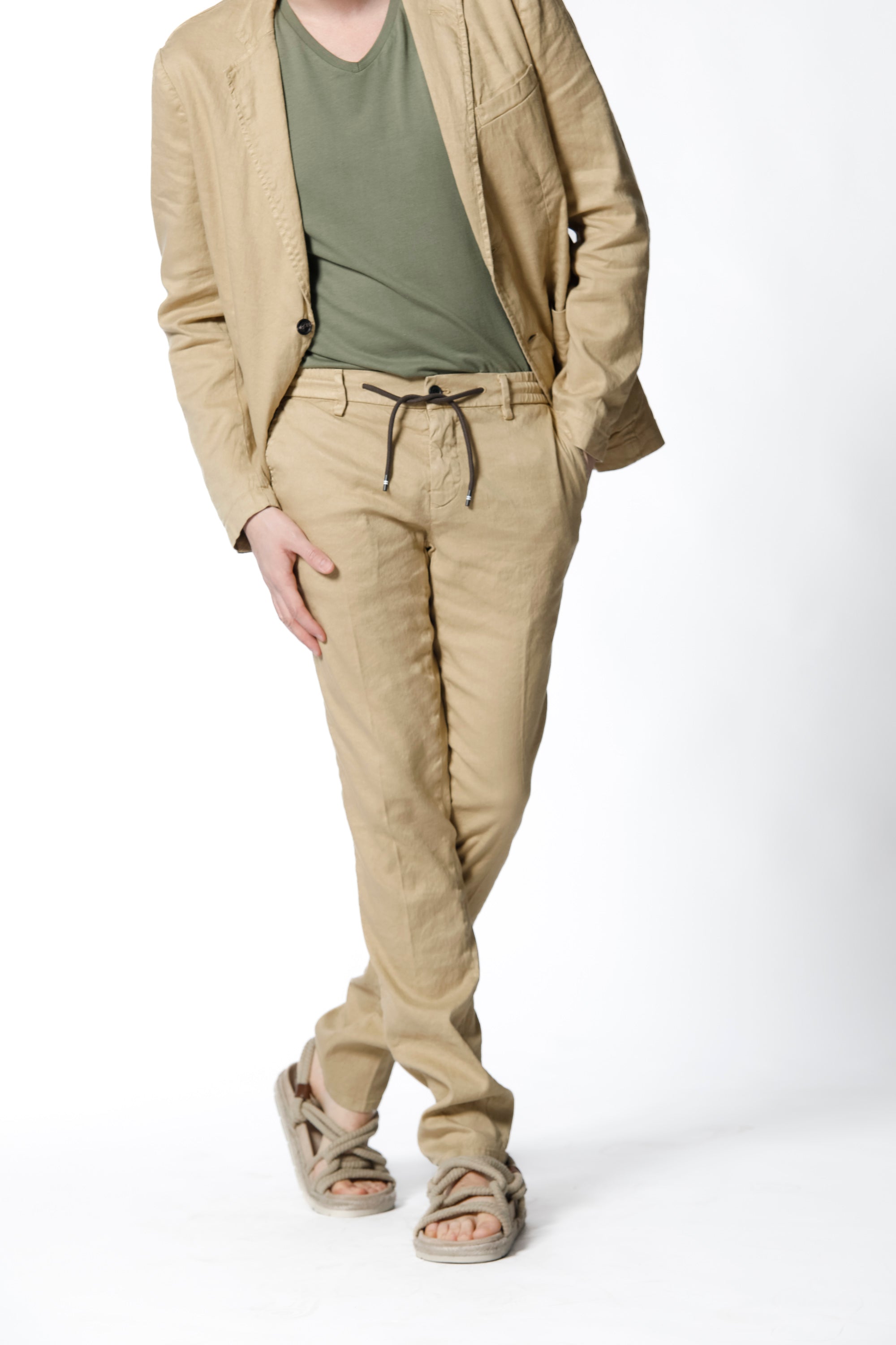 Milano Jogger pantalone uomo chino jogger in lino e cotone extra slim fit